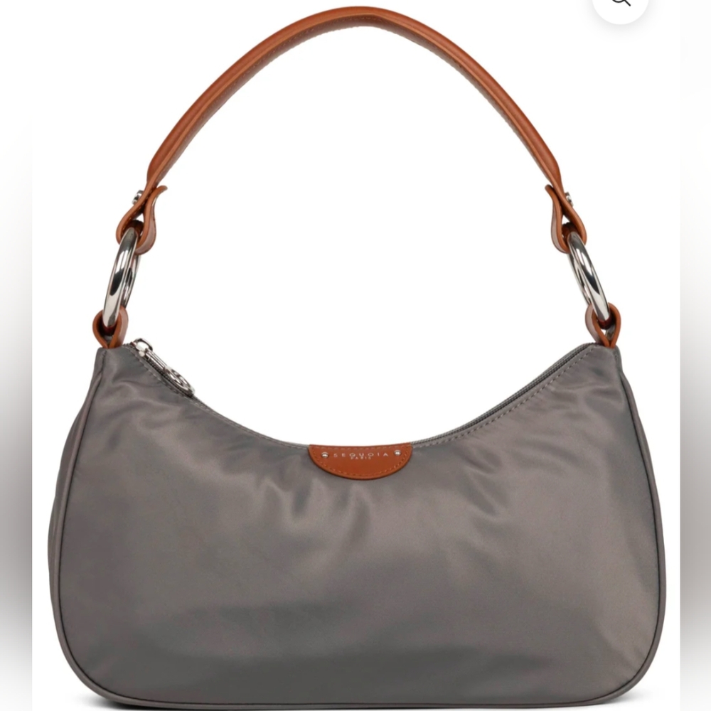 Sequoia Taupe Shoulder Bag with Light Brown Handles And Golden Rings